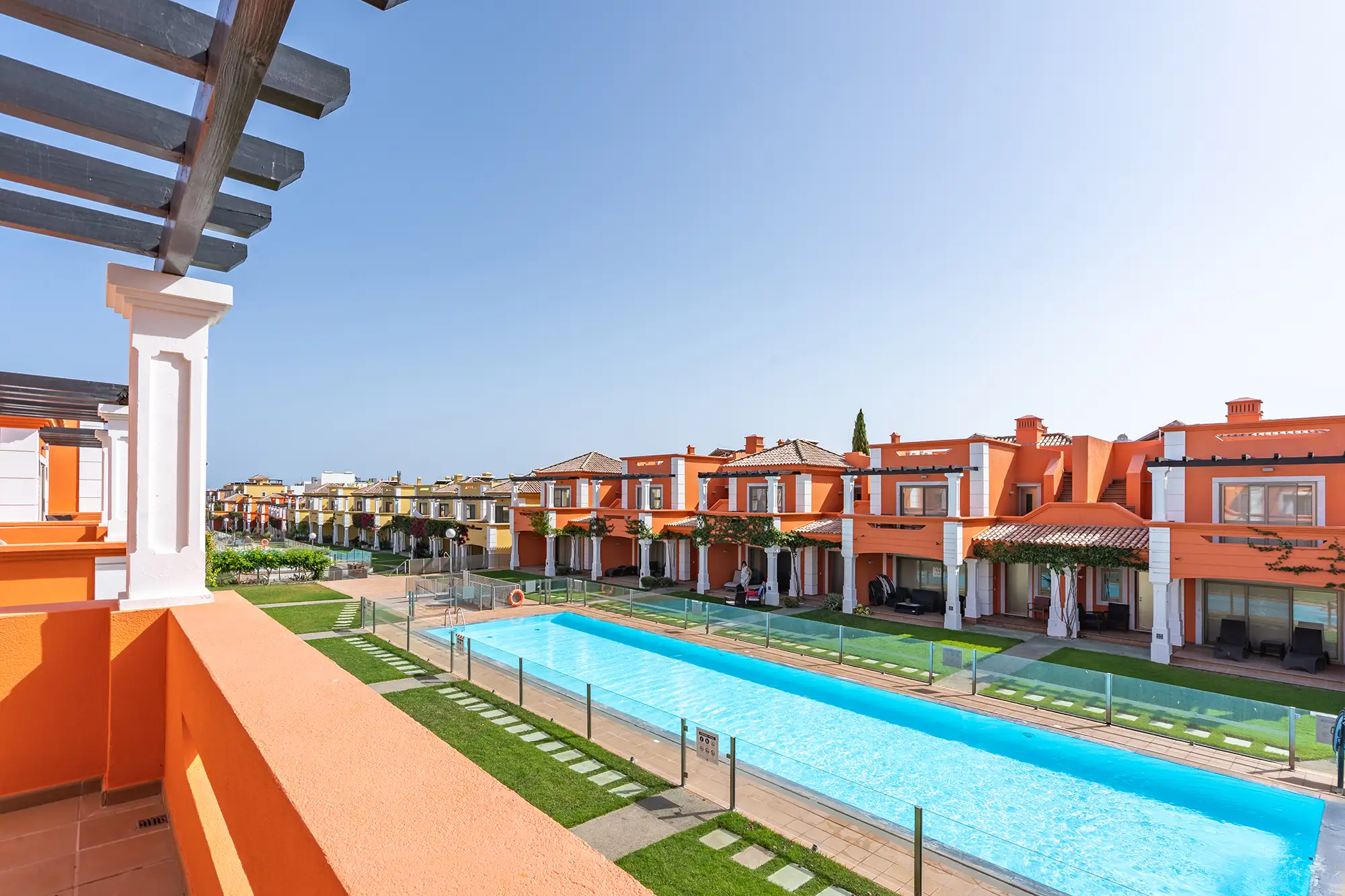 Pool view from terrace in holiday home in Algarve